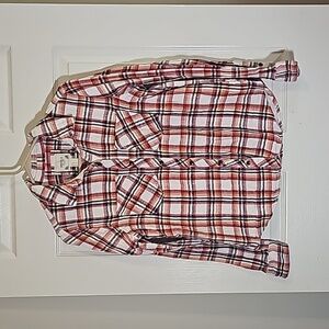 Forever 21 Orange Plaid Heavy Flannel Shirt Long Sleeve 100% Cotton Size M
